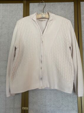 Cream Zip-Front Knit Cottagecore - Women's Cardigan, Size Large